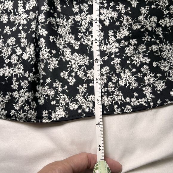 EXPRESS Dress Size L Black Sliver Floral Satin Strapless Midi Slip Lined Worn 1X - Picture 6 of 14